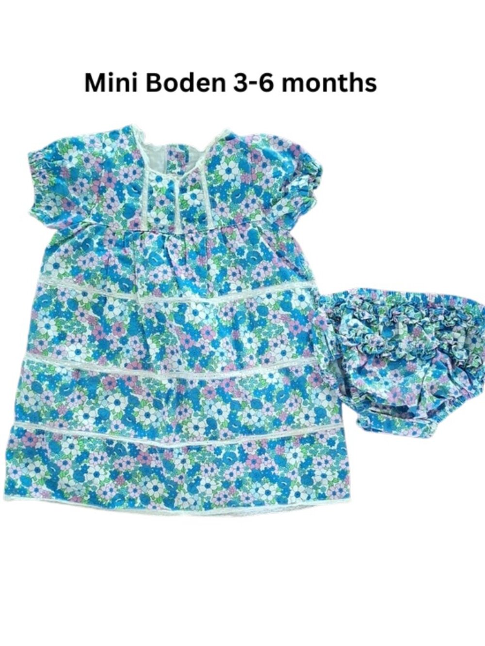 Mini Boden Floral Baby Dress with Matching Bloomers cotton size 3-6 months